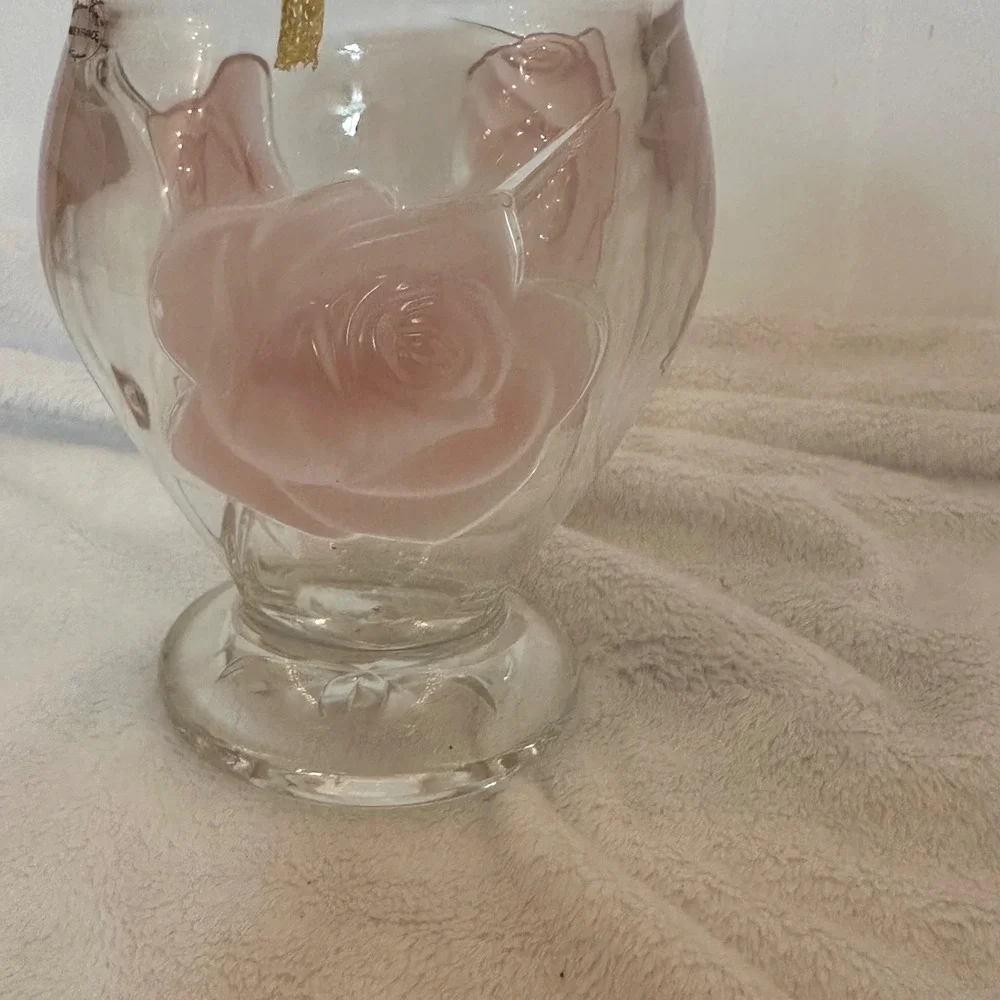 Teleflora Rose Vase Unisex 6 Inch Pink‎ Excellent Frosted Glass Made in France